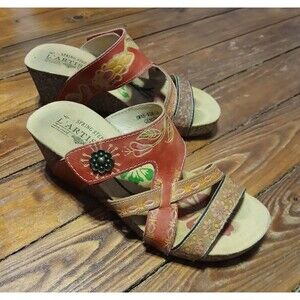 L Artiste  Spring Step Swan Leather Slip On  Wedge Sandals  36